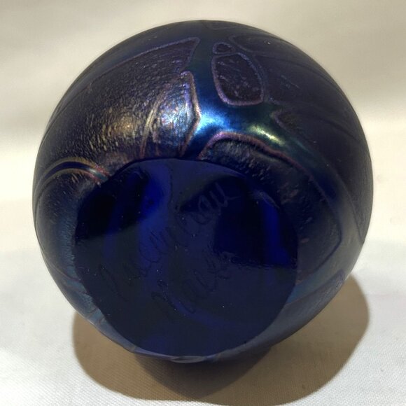 Phoenician Malta Art Glass Hand Made Paperweight 2.75" Etched Signature VTG - Picture 7 of 9